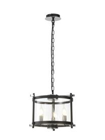 D0639  Nolan 36cm Glass Pendant 3 Light Black/Polished Chrome